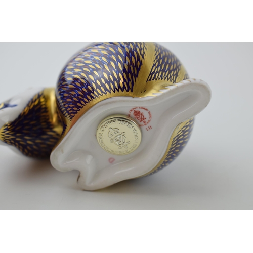 47 - Royal Crown Derby paperweight, Badger, 12cm, date mark for 1989 (LI{), gold stopper, red Royal Crown... 