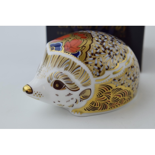 63 - Royal Crown Derby paperweight, Hawthorn Hedgehog, 9.5cm wide, date code for 2004 (MMIV), gold stoppe... 