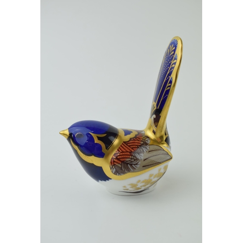 68 - Royal Crown Derby paperweight, Fairy Wren, gold stopper, hand signed in gold by John Ablitt, red Roy... 