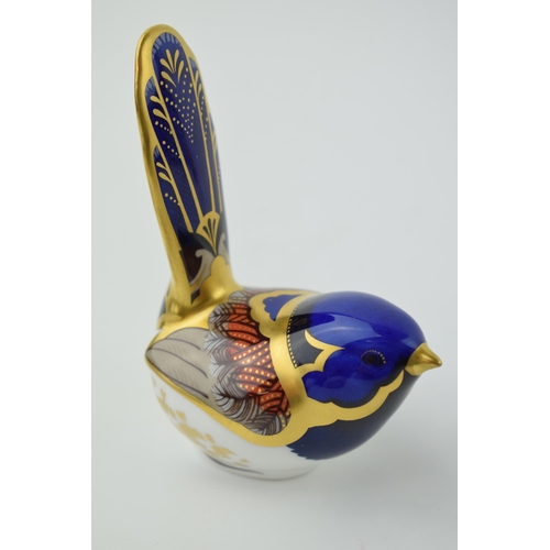 68 - Royal Crown Derby paperweight, Fairy Wren, gold stopper, hand signed in gold by John Ablitt, red Roy... 