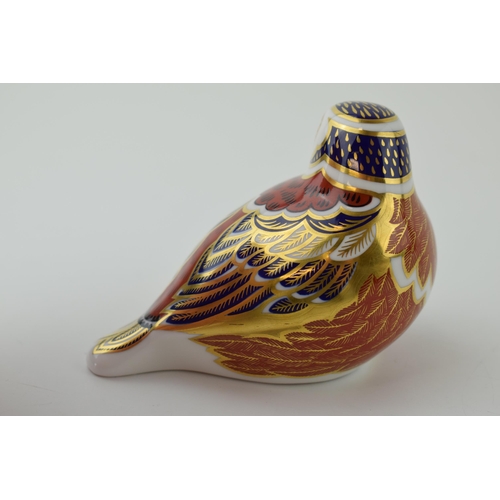 69 - Royal Crown Derby paperweight, Chaffinch, date code for 1989 (LII), gold  stopper and red Royal Crow... 