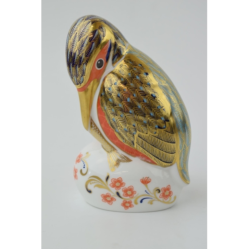 78 - Royal Crown Derby paperweight, Kingfisher, date mark for 1994 (LVII), gold stopper and red Royal Cro... 