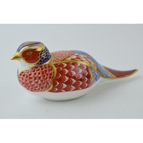 80 - Royal Crown Derby paperweight,  Pheasant, date mark for 1998 (LXI), gold stopper and red Royal Crown... 