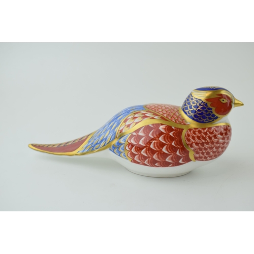 80 - Royal Crown Derby paperweight,  Pheasant, date mark for 1998 (LXI), gold stopper and red Royal Crown... 