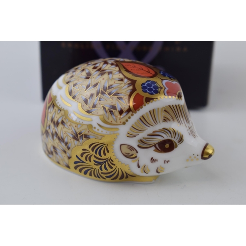 83 - Royal Crown Derby paperweight, Bramble Hedgehog, gold stopper and red printed marks on the base, box... 