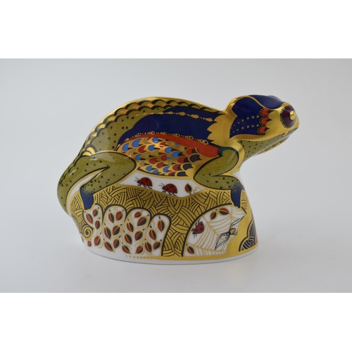 84 - Royal Crown Derby paperweight, Chameleon, 9cm high, gold stopper and red printed marks and stamp on ... 