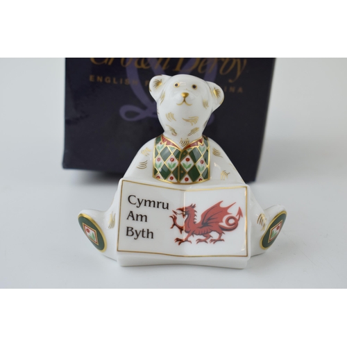 86 - Royal Crown Derby miniature bear, Cymru am Byth (Wales Forever Greeting Bear), this is number 163 of... 