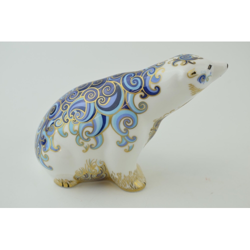 91 - Royal Crown Derby paperweight, Polar Bear, 12cm high, dated 2005 (MMV), gold stopper, red printed ma... 