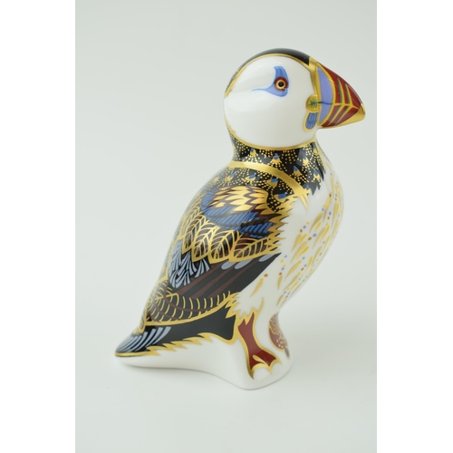 104 - Royal Crown Derby paperweight, Puffin, date code for 1999 (LXII), gold stopper and red Royal Crown D... 