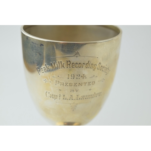 582 - Hallmarked silver goblet / trophy 'Peak Milk Recording Society 1924...', Sheffield 1924, 16cm tall, ... 