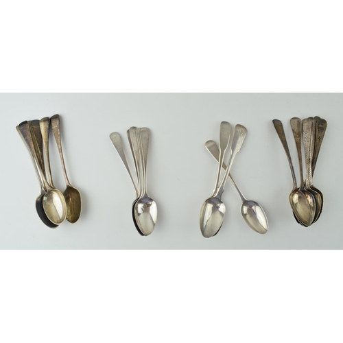 587 - Silver tea spoons to include a set of 6 with bright cut decoration, London 1810, 6 that are London 1... 