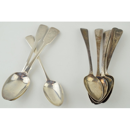 587 - Silver tea spoons to include a set of 6 with bright cut decoration, London 1810, 6 that are London 1... 