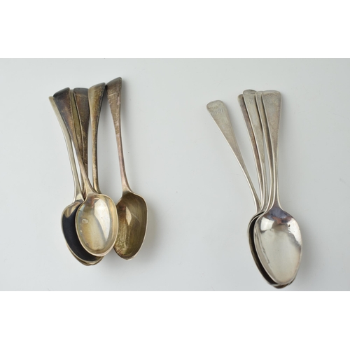 587 - Silver tea spoons to include a set of 6 with bright cut decoration, London 1810, 6 that are London 1... 