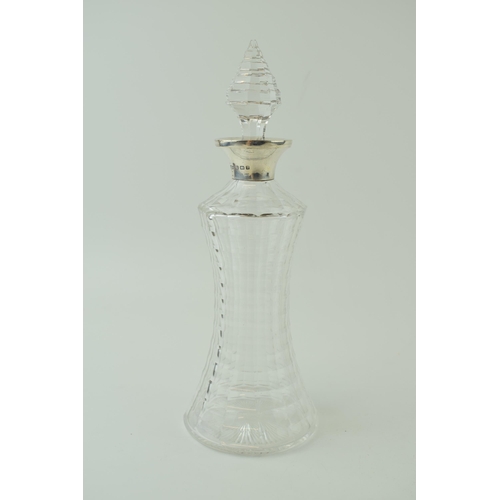 615 - Large silver and cut glass perfume bottle / decanter, Birmingham 1908, 24cm tall.