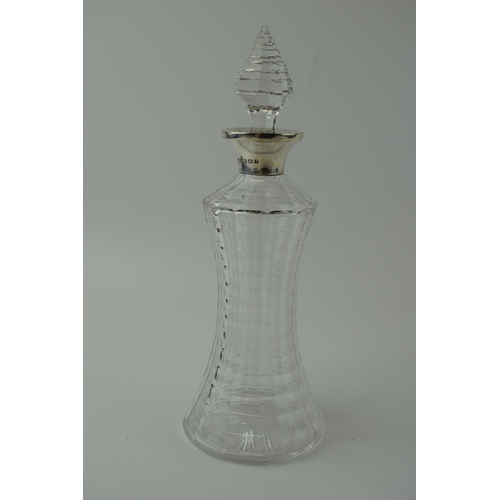 615 - Large silver and cut glass perfume bottle / decanter, Birmingham 1908, 24cm tall.