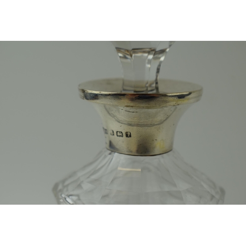 615 - Large silver and cut glass perfume bottle / decanter, Birmingham 1908, 24cm tall.