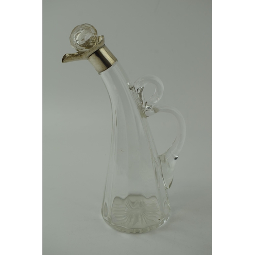 618 - Victorian silver and glass vinegar / oil bottle, Chester 1896, King and Sons, 22cm tall.