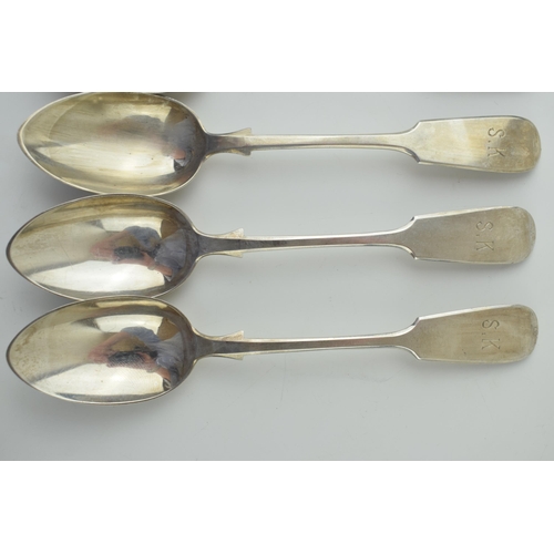 631 - A set of six silver teaspoons, fiddle pattern, Thomas Stone, Exeter 1870, 111.7g (6).