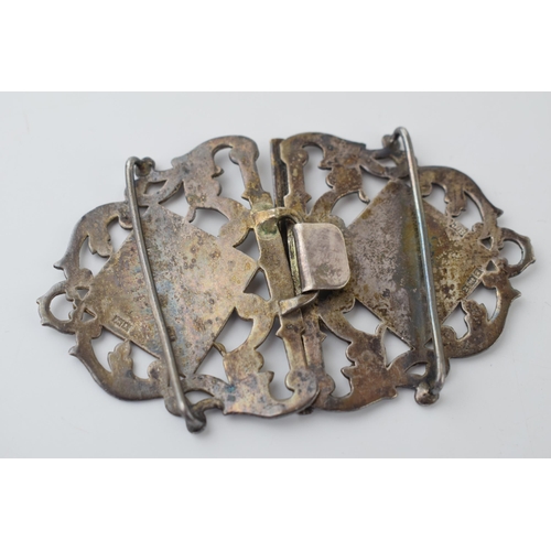 652 - Silver nurses ornate belt buckle, Birmingham 1959, 35.6g.