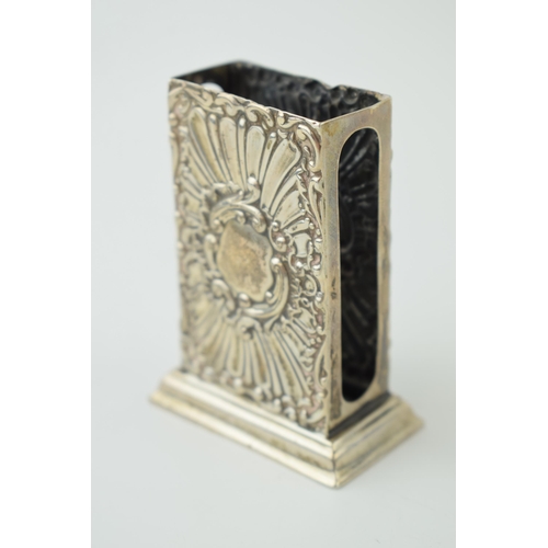 656 - Silver ornate matchbox holder, freestanding, Birm 1903, 7cm tall, 28.3g.