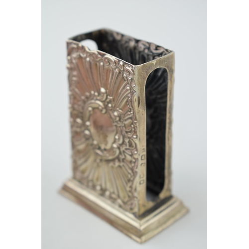 656 - Silver ornate matchbox holder, freestanding, Birm 1903, 7cm tall, 28.3g.