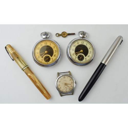 674 - Ingersoll Pocket watch (2) Landi Wristwatch Waterman Parker Gold Nib Fountain Pen