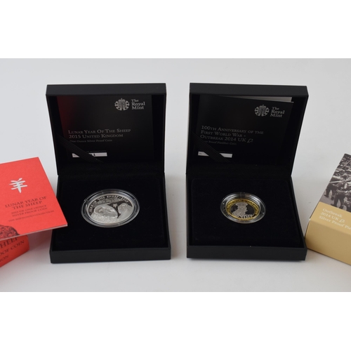 682 - Boxed Royal Mint One Ounce Silver Proof Coin Lunar Year of the Sheep with a boxed Silver Proof Piedf... 