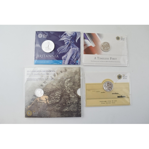 685 - A collection of carded silver coins to include George & the Dragon £20 fine silver coin, 15.71g, 201... 