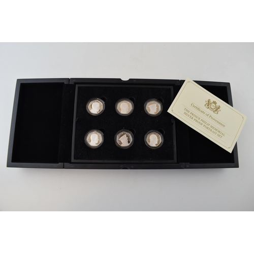 691 - Boxed The Prince Philip Memorial Silver Proof Portrait set, to include six silver proof coins, with ... 