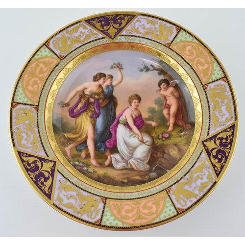103 - Late 19th century gilded cabinet plate, 'Rache Der Grazien' or 'Revenge of the Graces', bearing beeh... 