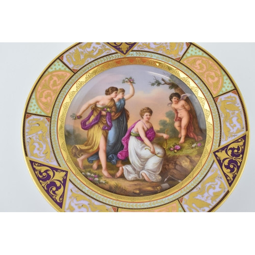 103 - Late 19th century gilded cabinet plate, 'Rache Der Grazien' or 'Revenge of the Graces', bearing beeh... 