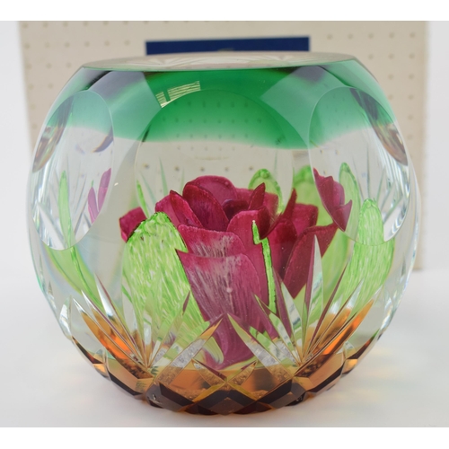 106 - Boxed Caithness glass paperweight 'Rapture', large, 11.5cm wide.