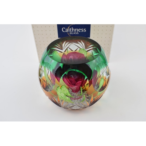 106 - Boxed Caithness glass paperweight 'Rapture', large, 11.5cm wide.