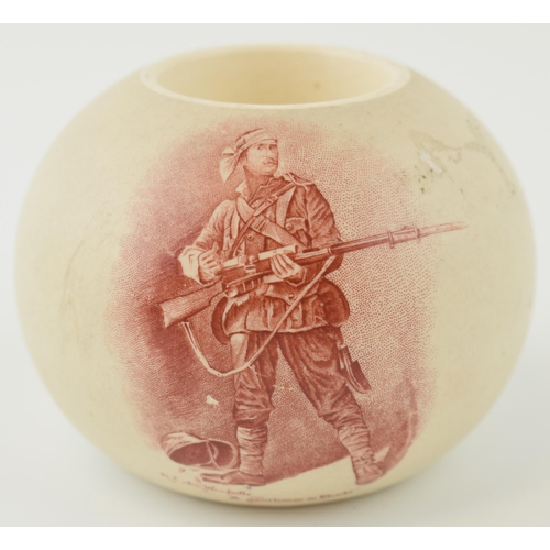 107 - James McIntyre pottery match holder of 'A Gentleman in Khaki - R Canon Woodville 1899', 9cm wide.