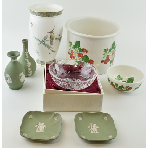116 - Pottery to include Wedgwood Humming Birds, green Jasperware,  Portmeirion Pottery with Royal Doulton... 