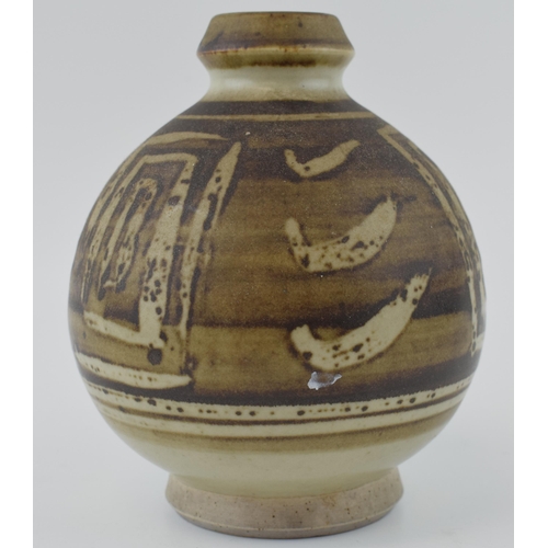 121 - Studio pottery stoneware vase with abstract design, no makers marks present, 14.5cm tall.