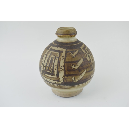 121 - Studio pottery stoneware vase with abstract design, no makers marks present, 14.5cm tall.