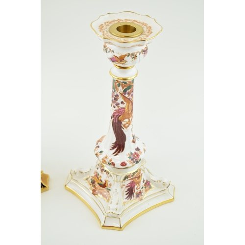 123 - A Royal Crown Derby 1128 Imari tall candlestick, 27cm tall, with a similar Olde Avesbury example (bo... 