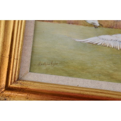 163 - Christopher Hughes (former Royal Worcester artist) hand painted rectangular plaque of Flying Swans n... 