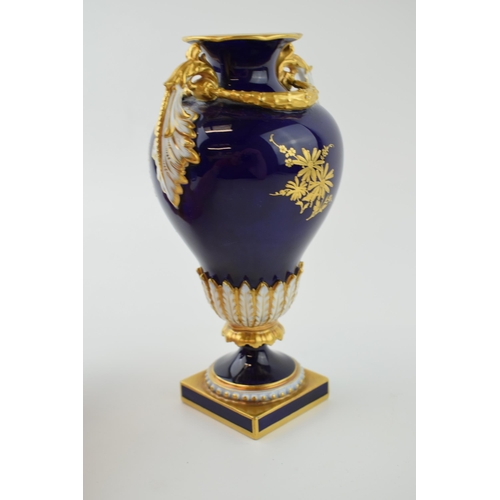 168 - Royal Worcester hand painted fruit scene vase, signed by R Sebright, twin handled, gilt decoration o... 