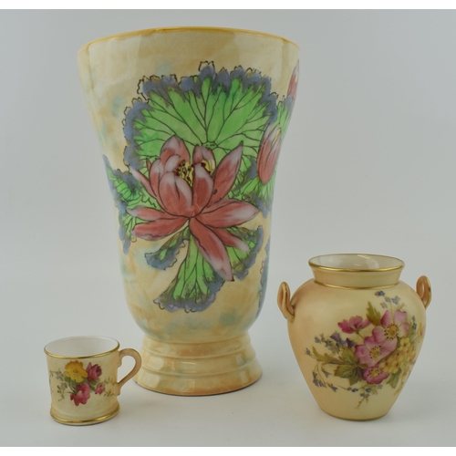 179 - Royal Doulton seriesway vase in the Water Lilly pattern, 21.5cm tall, with a Royal Worcester small c... 