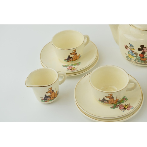 18 - Beswick Disneyland childs teaset to include a teapot, 4 trios, a milk jug and a sugar bowl (Qty).