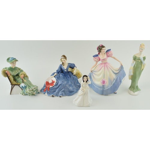 187 - Royal Doulton figures seconds 'Ascot' H.N. 2356, 'Elyse' H.N. 2429. 'Angela' H.N 3419, 'Lorna' H.N. ... 