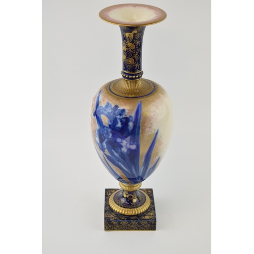 189 - Royal Doulton high-shouldered baluster vase, decorated with Blue Iris, with gilded decoration, 34cm ... 