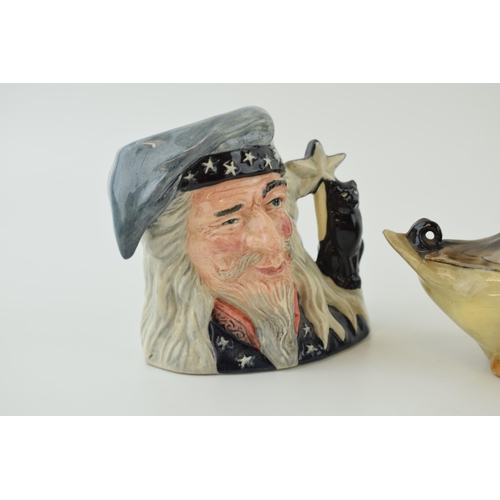 194 - Royal Doulton small character jugs to include Nelson D6963, the Wizard D6909 and a mallard duck  (af... 