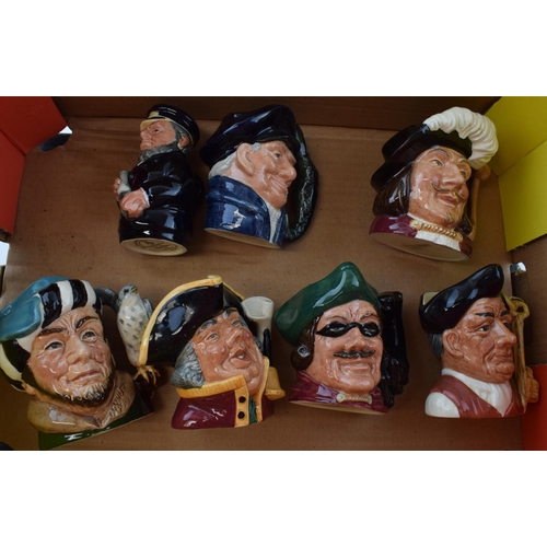 195 - Small Royal Doulton character jugs to include the Falconer, the lobsterman, a Doultonville (second) ... 