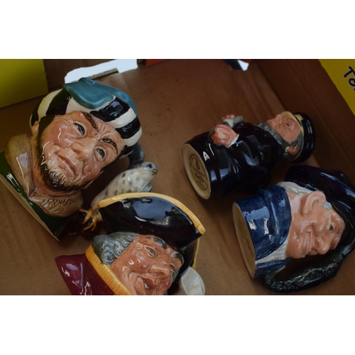 195 - Small Royal Doulton character jugs to include the Falconer, the lobsterman, a Doultonville (second) ... 