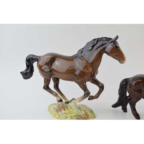 20 - Beswick cantering mare 1374 in brown (tail af) with brown Shetland (2).