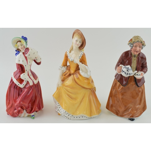 213 - Royal Doulton figures to include Teatime HN2255, Sandra HN2275 and Christmas Morn HN1992 (3).