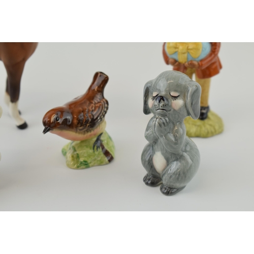 24 - Beswick to include Dog Praying 2130, Laughing Cat and Mouse 2100, a bird, a matt brown horse and a D... 